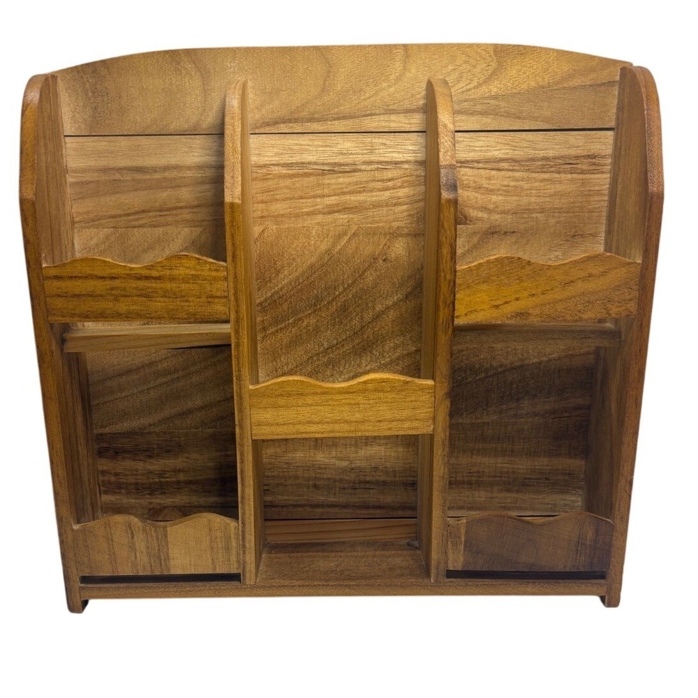 Wooden Wall Mount Spice Rack Kitchen Organizer Scalloped Shelf Brown Vintage